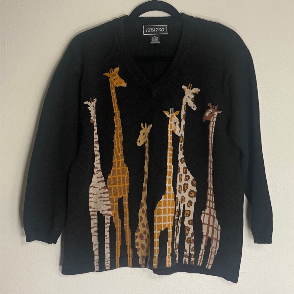 Terazzo Vintage Giraffe Sweater Ramie Cotton Black XL (Fits M)
